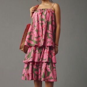 Corey Lynn Calter- NWT Pink and Green Floral Tiered Sleeveless Midi Dress